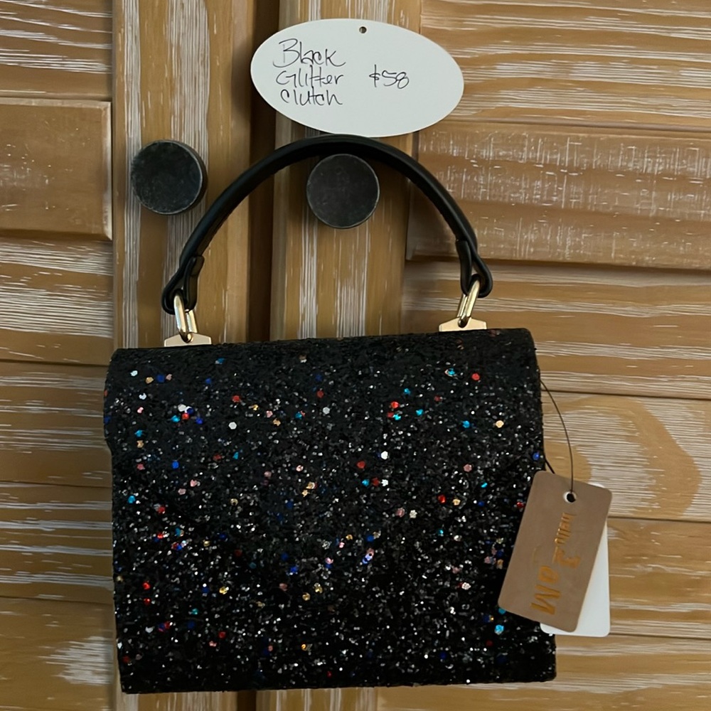 Small black glitter clutch, new with tags, never used